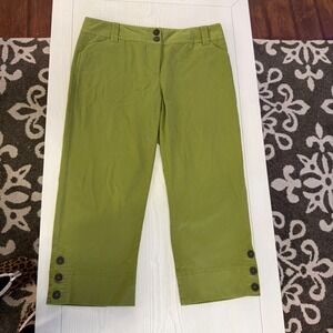 Charter Club Size 16 Green‎ Cropped Pants Button Hem Cotton Stretch